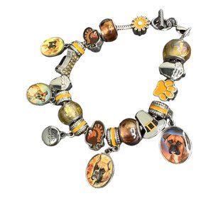 Willabee and Ward Charm Bracelet November Thanksgiving Boxer Dogs Silver Tone